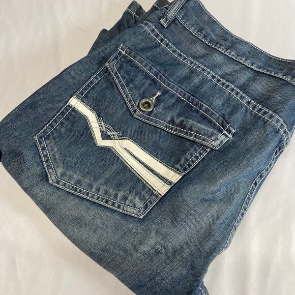 Helix Jeans 36x32 Mens Slim Boot Cut Blue Denim Pants Measures 40x34 Flap Pocket - Picture 2 of 13